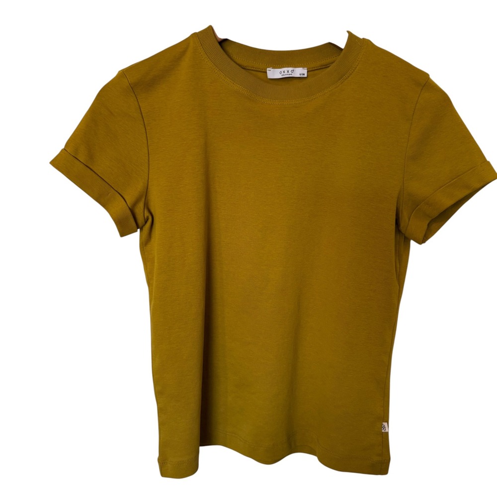 OXXO Short Sleeve Tee Women S Mustard Yellow Excellent Ribbed Crew Neck Cotton